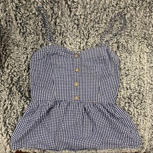 Blue Gingham Peplum Tank Top